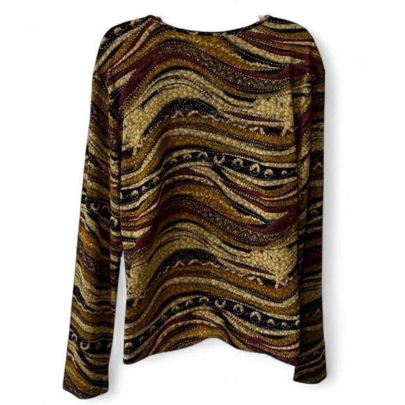 Vintage Coldwater Creek Metallic Earthy Tones Abstract Long Sleeve Top - Picture 3 of 9